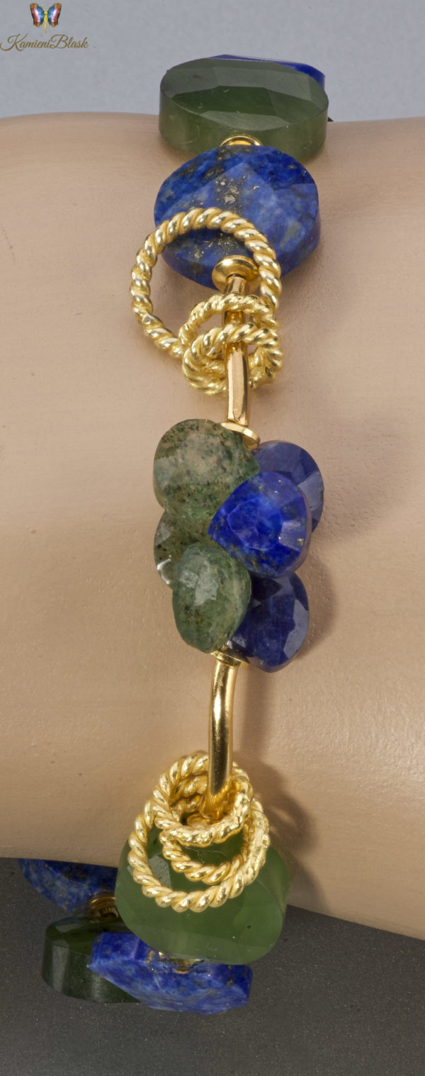 Bransoletka z lapis lazuli, nefrytu i łezek akwamarynu