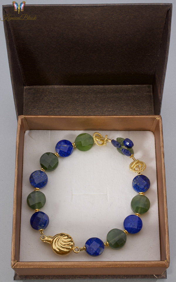 Bransoletka z lapis lazuli, nefrytu i łezek akwamarynu