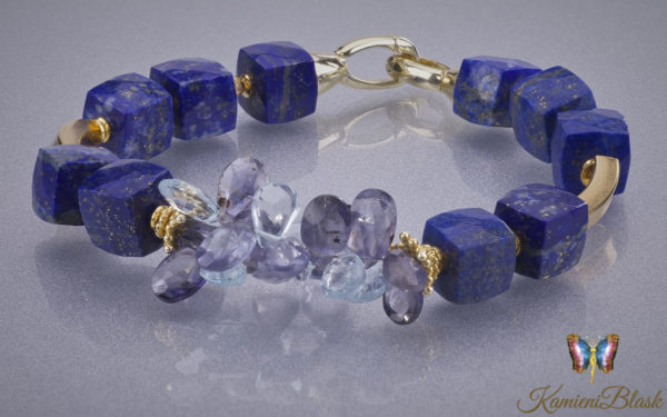 Bransoletka z lapisu lazuli, iolitu i topazu blue