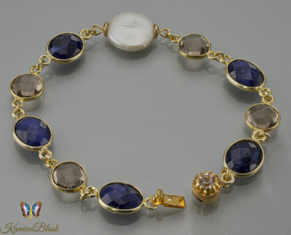 Bransoletka z lapisu lazuli, kwarcu dymnego i perły