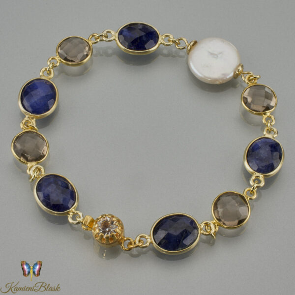 Bransoletka z lapisu lazuli, kwarcu dymnego i perły