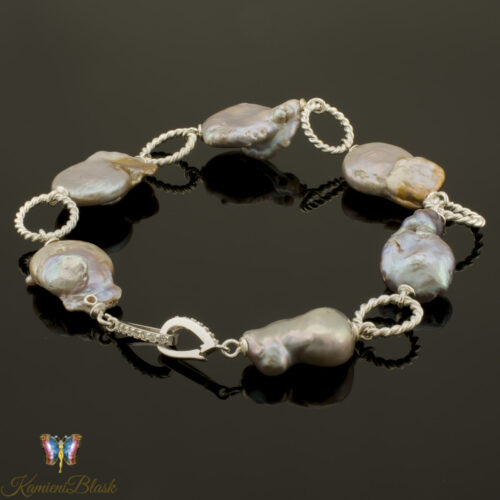 Bransoletka ze srebrnych pereł barokowych