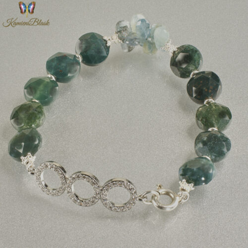 Bransoletka z agatu mszystego łezek akwamarynu