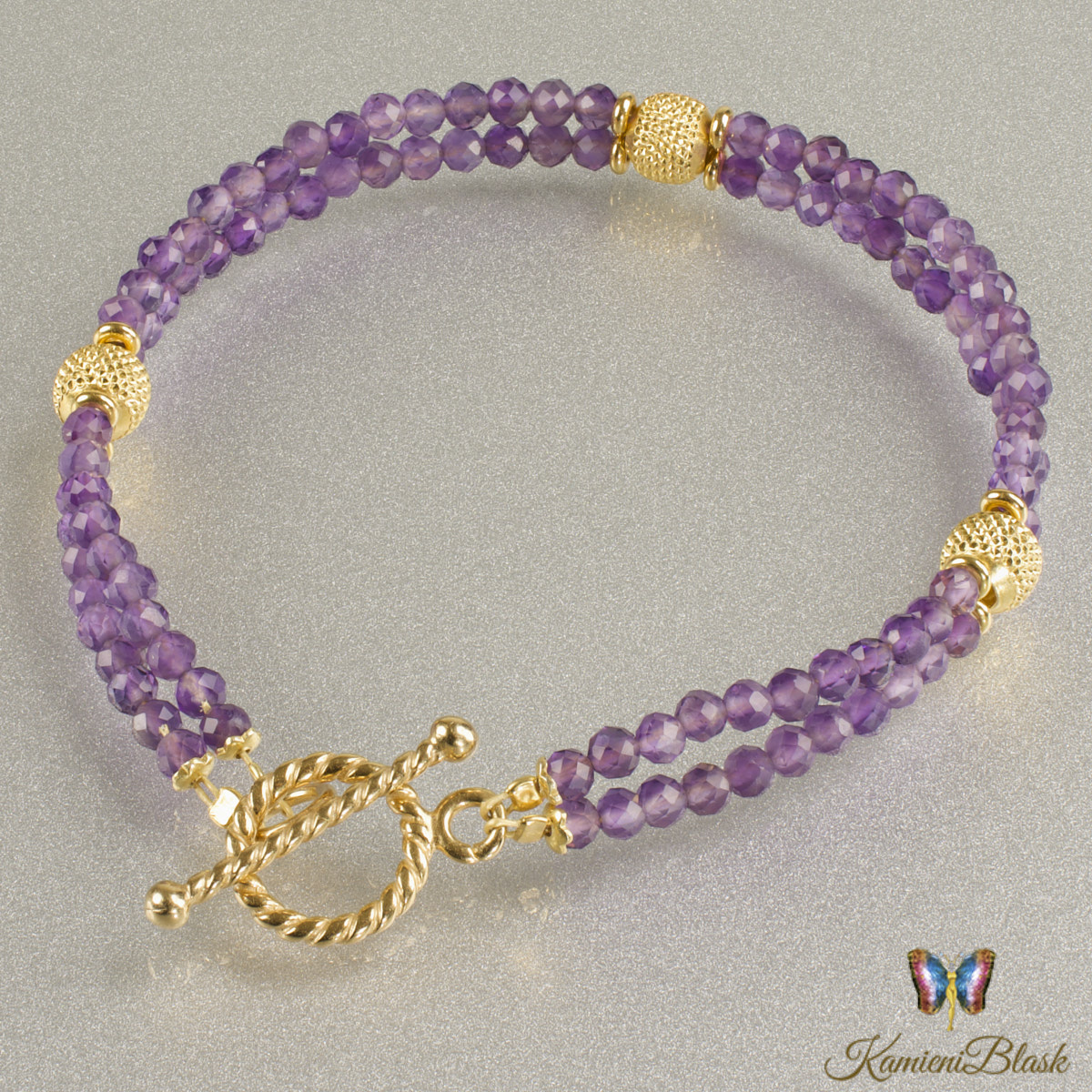 Bransoletka z drobniutkich ametystów w złoconej oprawie