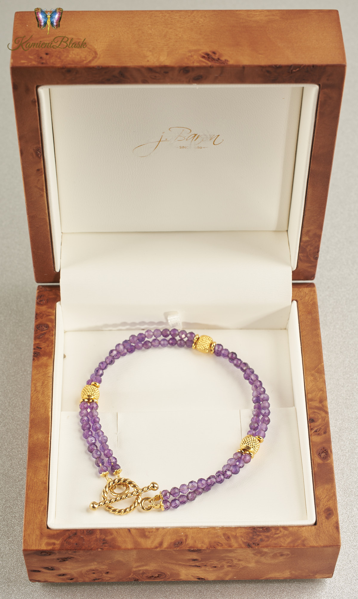 Bransoletka z drobniutkich ametystów w złoconej oprawie