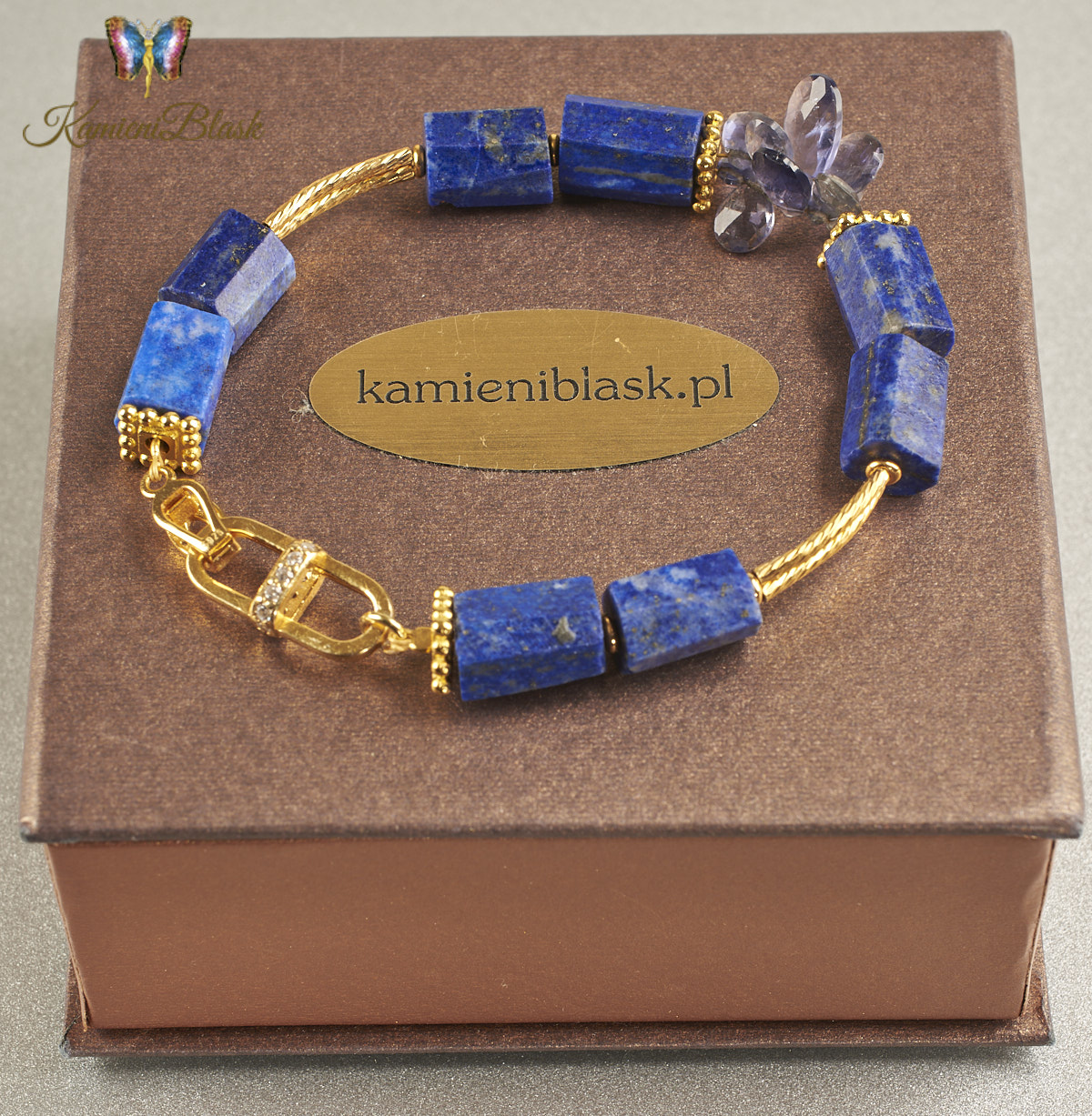 Bransoletka z lapisu lazuli i łezkami iolitu