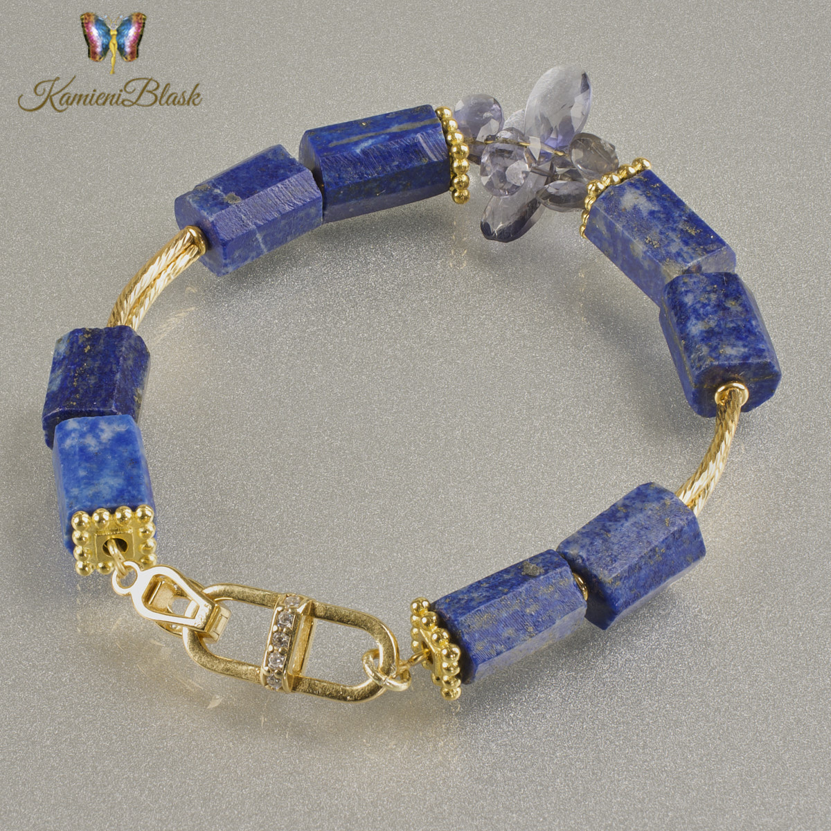Bransoletka z lapisu lazuli i łezkami iolitu