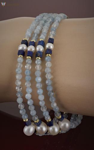 Akwamaryn, perełki i lapis lazuli 