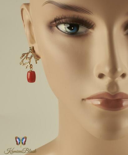 Kolczyki z korala naturalnego w złoconej oprawie