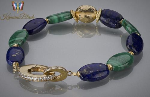 Bransoletka z malachitu i lapisu lazuli w złocie 