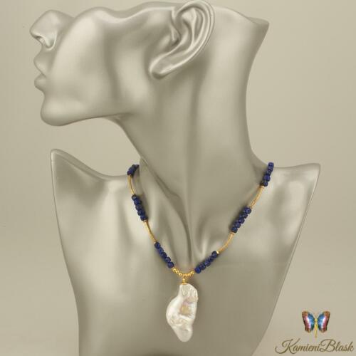 Naszyjnik z lapis lazuli i perłą barokową
